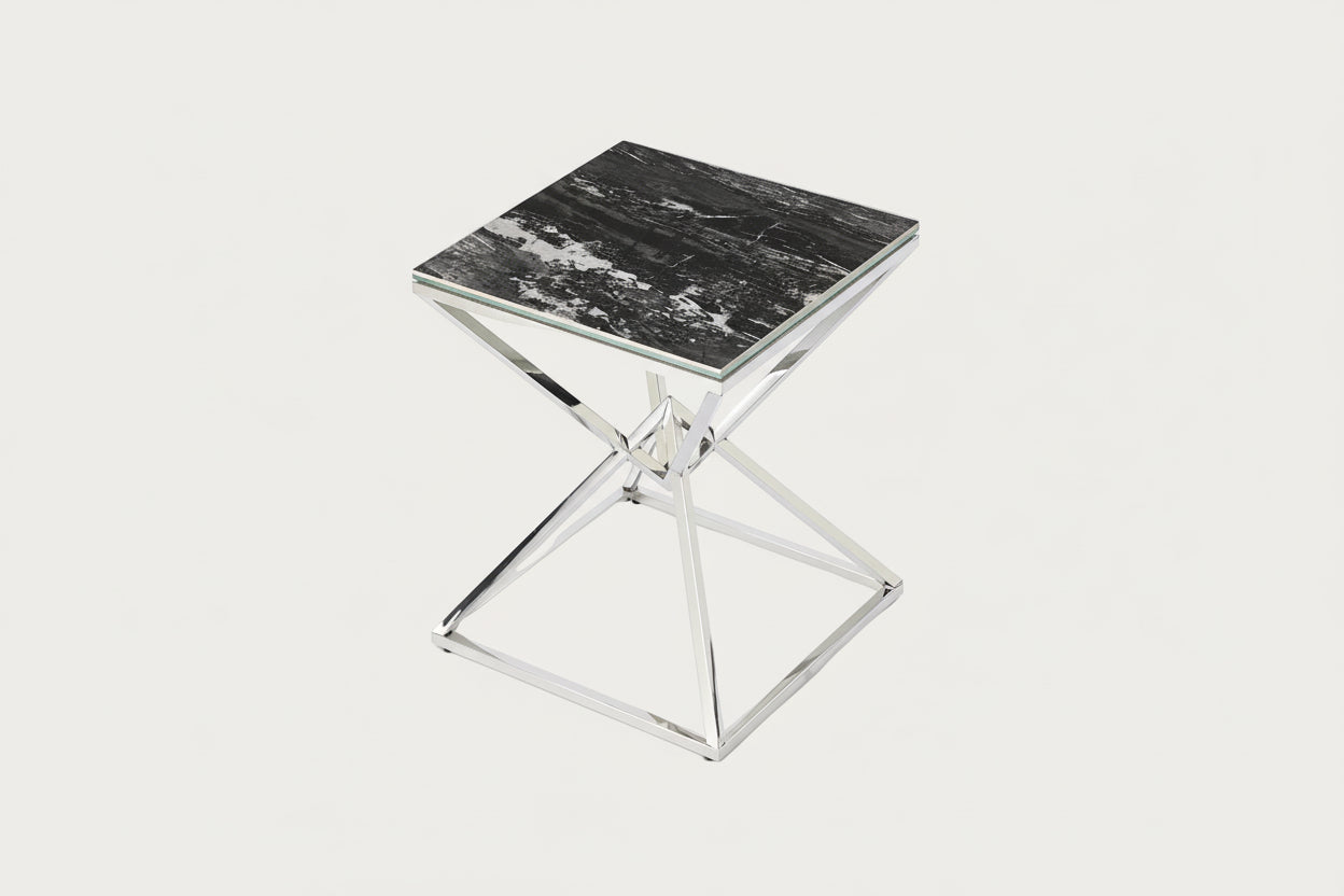 Pyramid end table with ceramic black top