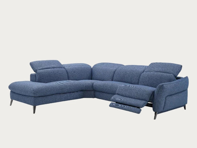 Swan Fabric Sectional with Two Recliners, Denim Blue