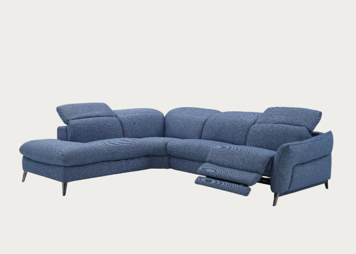 Swan Fabric Sectional with Two Recliners, Denim Blue