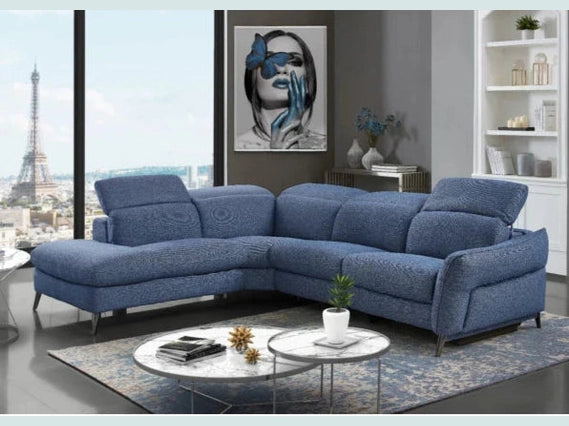 Swan Fabric Sectional with Two Recliners, Denim Blue