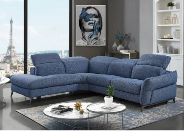 Swan Fabric Sectional with Two Recliners, Denim Blue