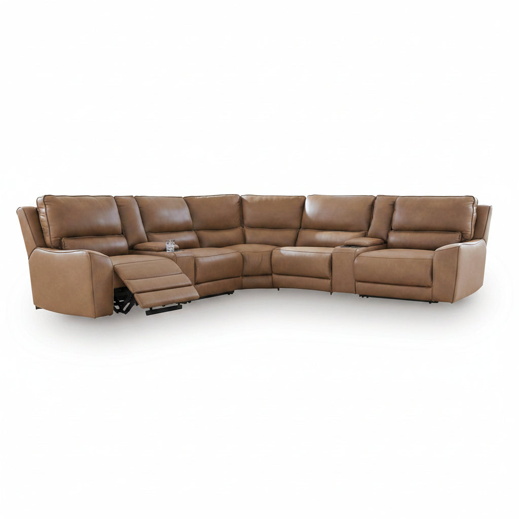 Brown leather sectional sofa on a white background