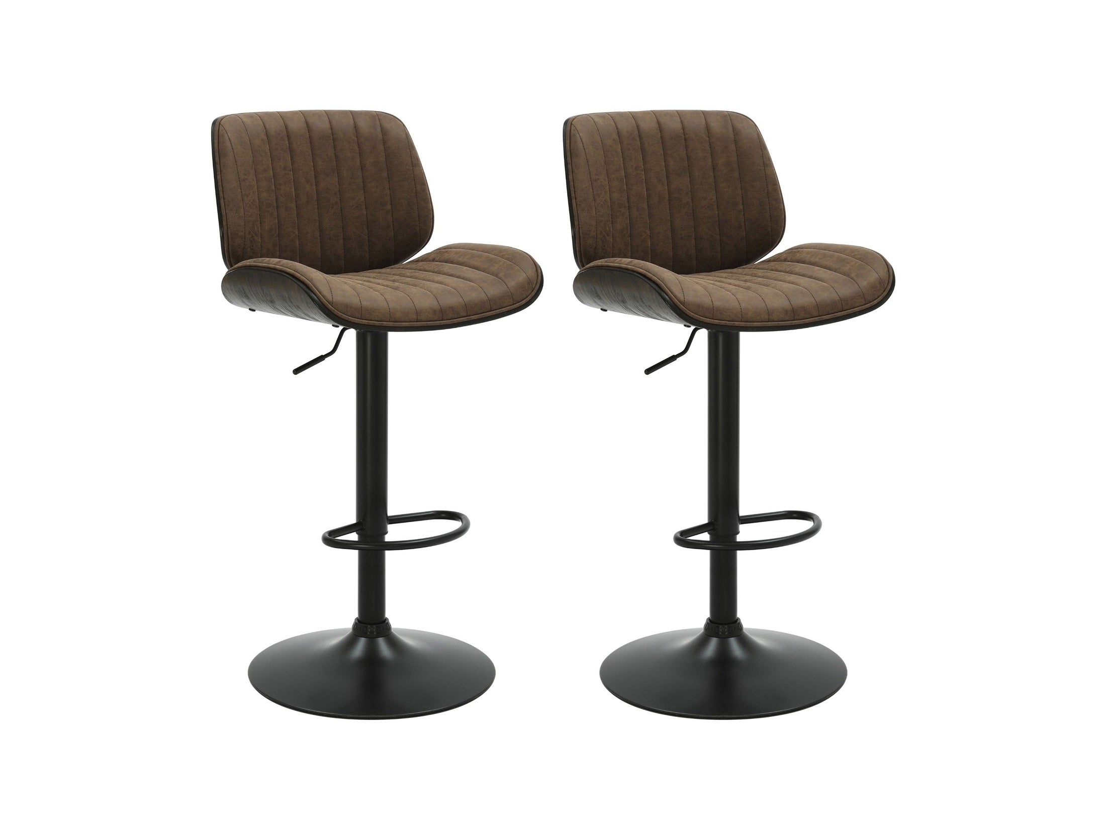 Brock - Adjustable Swivel Curved Back Wood Bar Stool With Faux Leather Seat