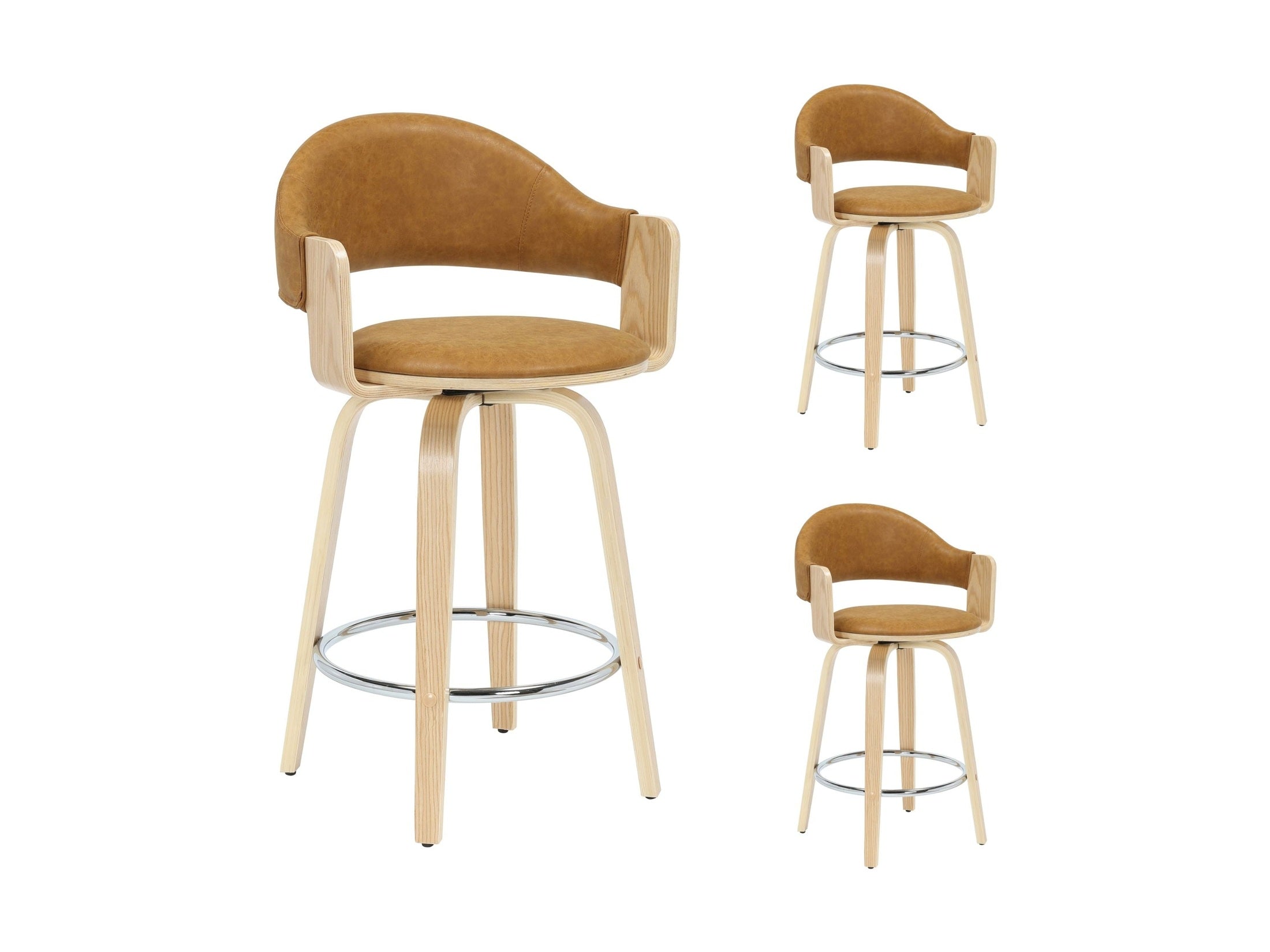 Daxton - Swivel Counter Height Round Back Wood Bar Stool With Faux Leather Seat