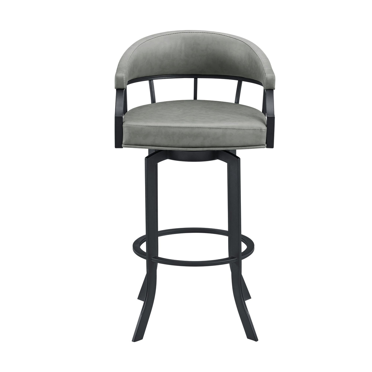 Edy - Swivel 30" Black Finish And Faux Leather Bar Stool - Gray