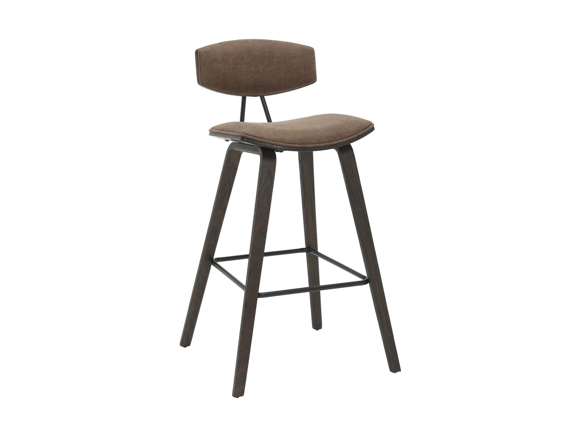 Fox - Bar Height Curved Back Wood Bar Stool With Faux Leather Seat