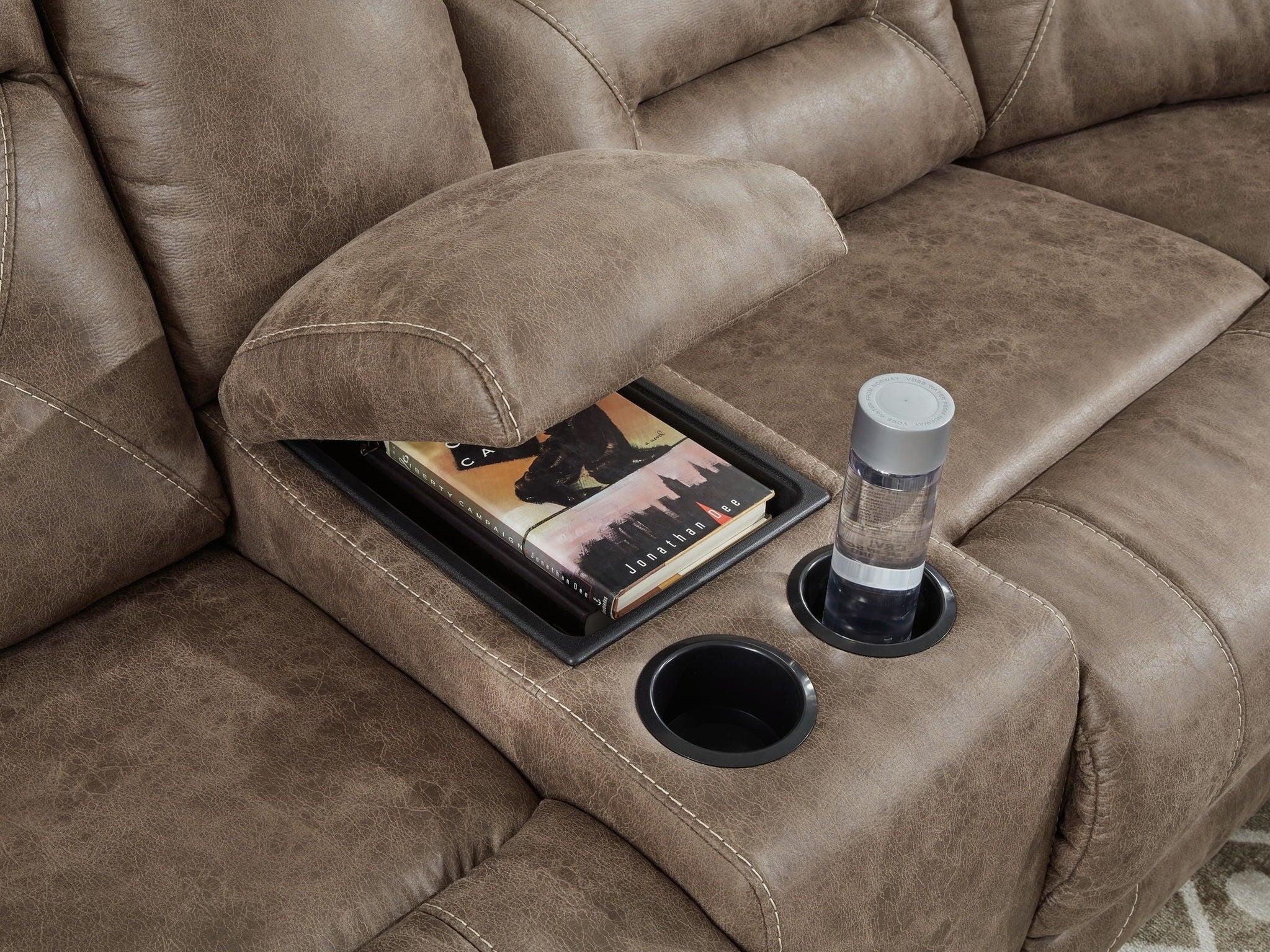 Ravenel - 3-Piece Power Reclining Sectional With Laf Power Reclining Loveseat With Console - Faux Leather - Fossil