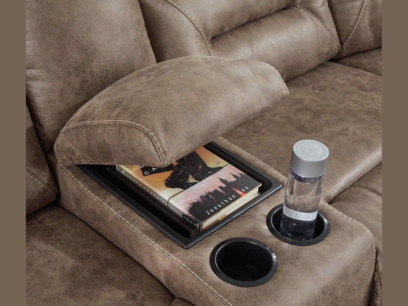 Ravenel - 3-Piece Power Reclining Sectional With Raf Power Reclining Loveseat With Console - Faux Leather - Fossil