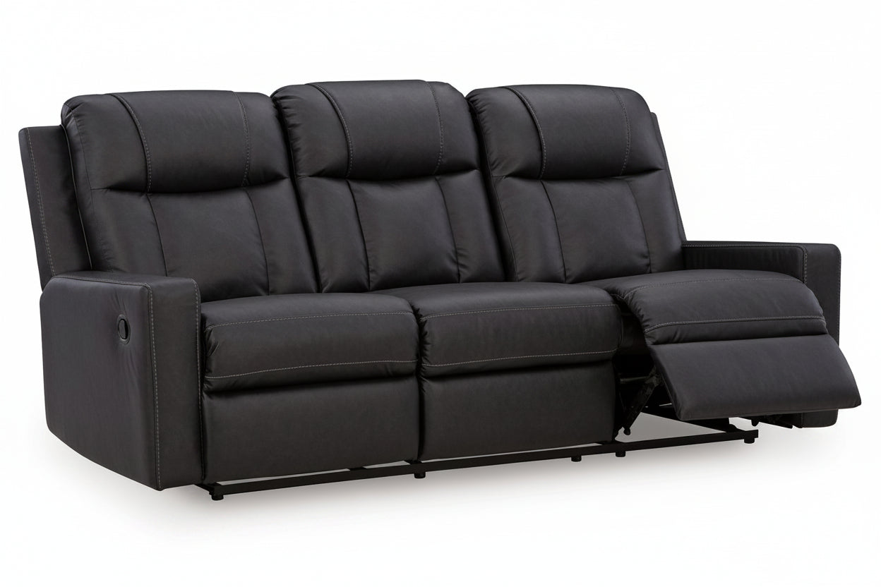 Mackmenville black reclining sofa on a white background.
