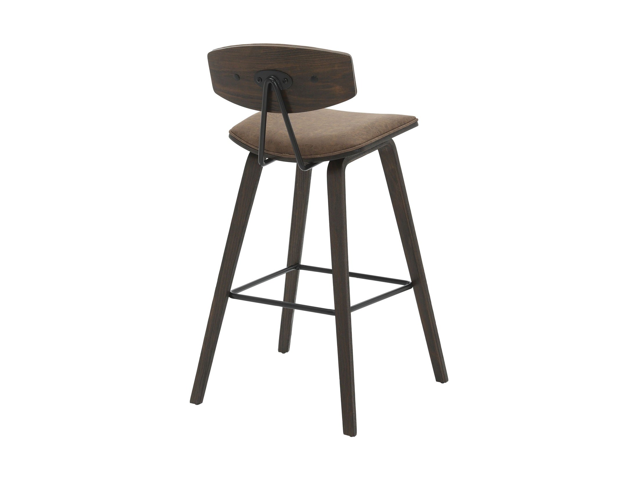 Fox - Bar Height Curved Back Wood Bar Stool With Faux Leather Seat