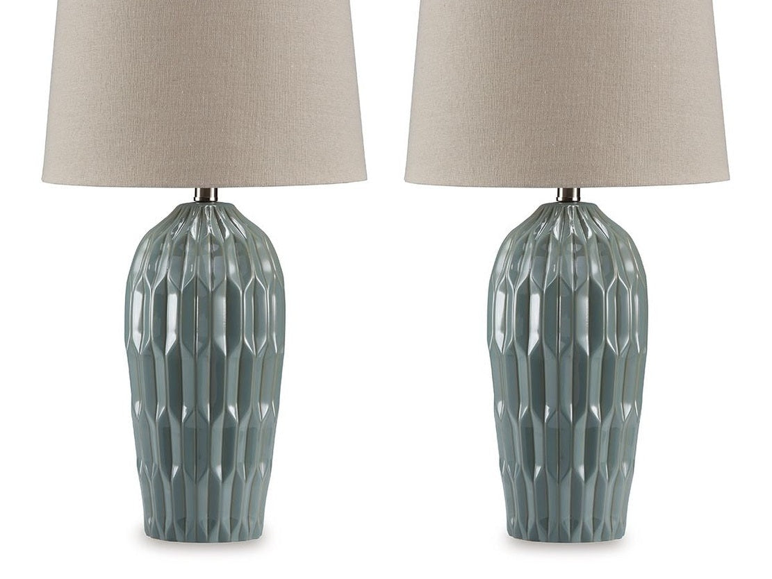 Hadbury - Ceramic Table Lamp (Set of 2) - Pale Blue / Teal