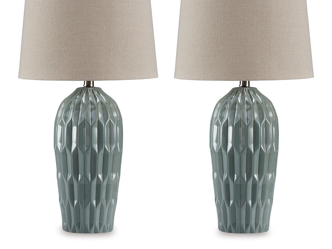 Hadbury - Ceramic Table Lamp (Set of 2) - Pale Blue / Teal