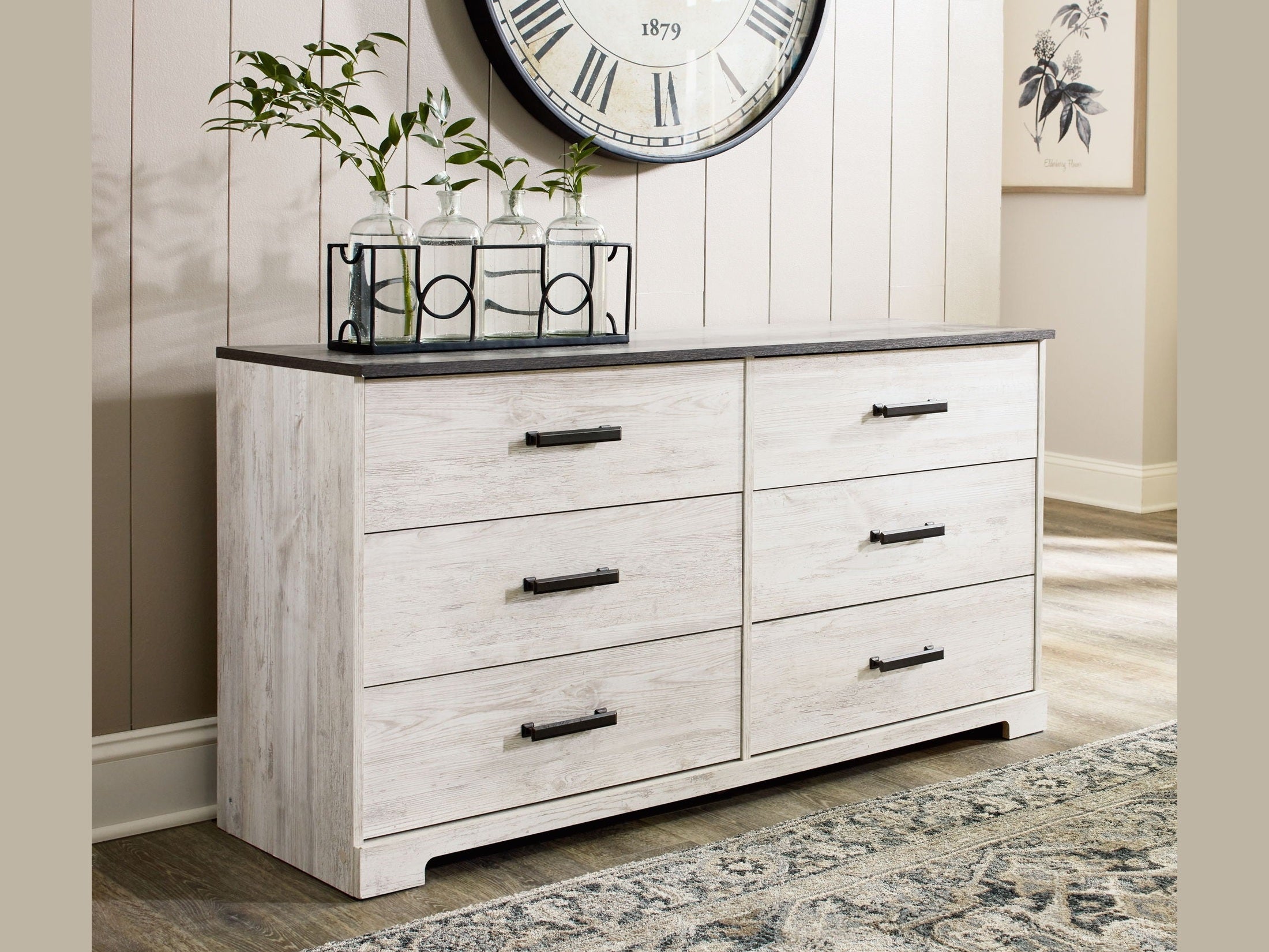 Shawburn - Six Drawer Dresser - Pewter-tone pulls - White / Black / Gray