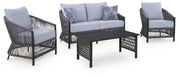 Bridges Beach - Loveseat, Lounge Chairs, Table Set (Set of 4) - Gray
