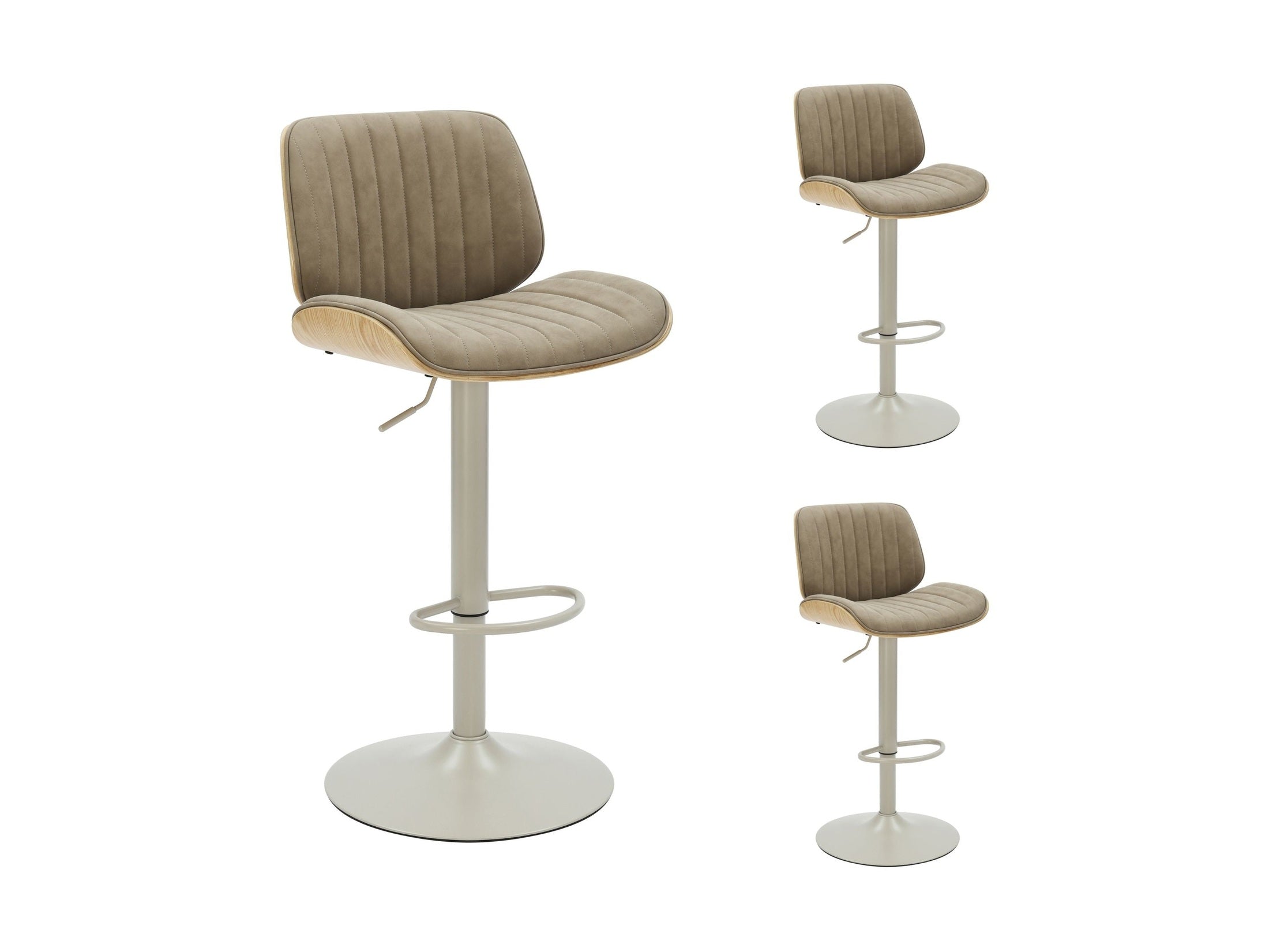 Brock - Adjustable Swivel Curved Back Wood Bar Stool With Faux Leather Seat