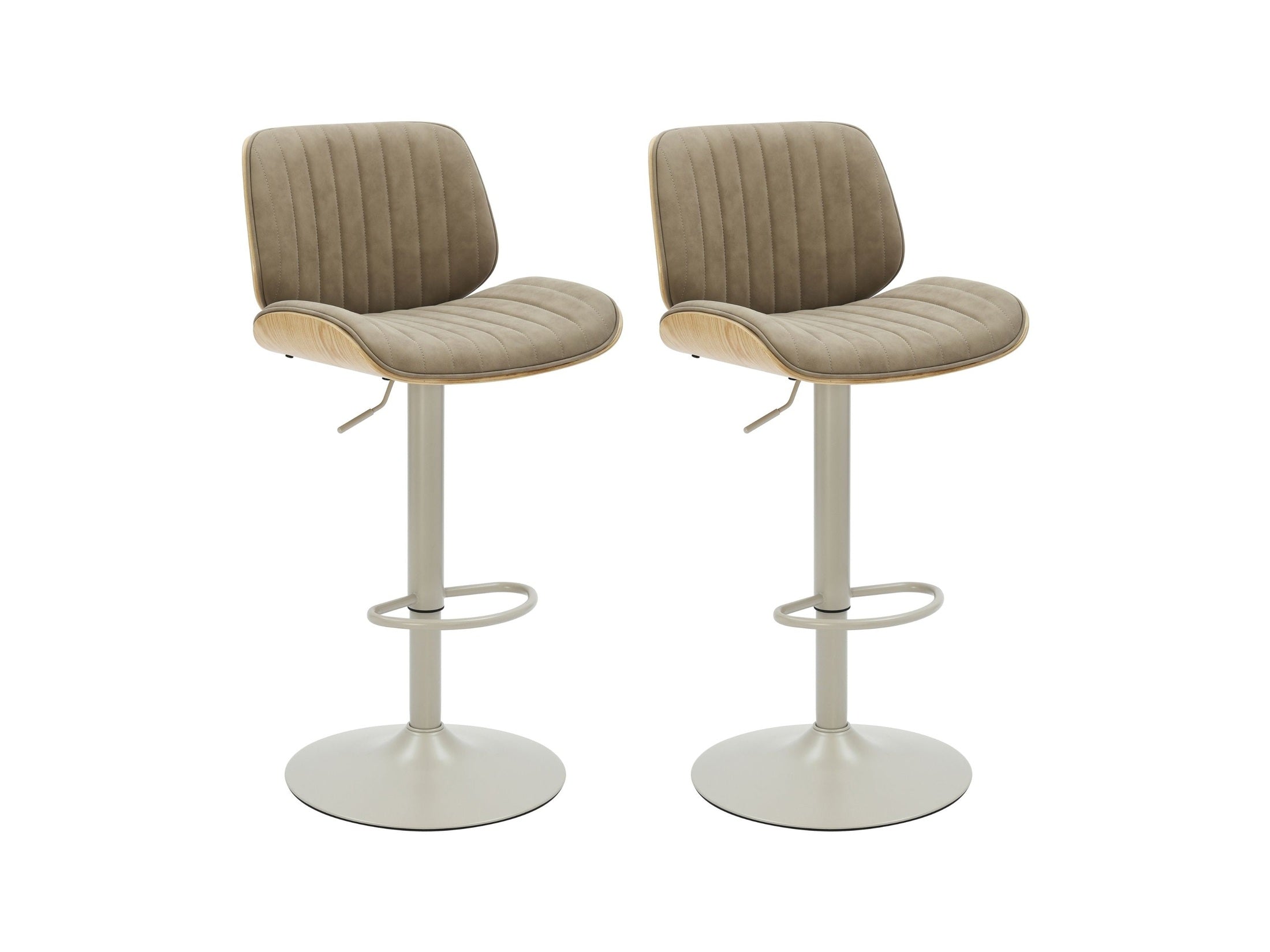 Brock - Adjustable Swivel Curved Back Wood Bar Stool With Faux Leather Seat
