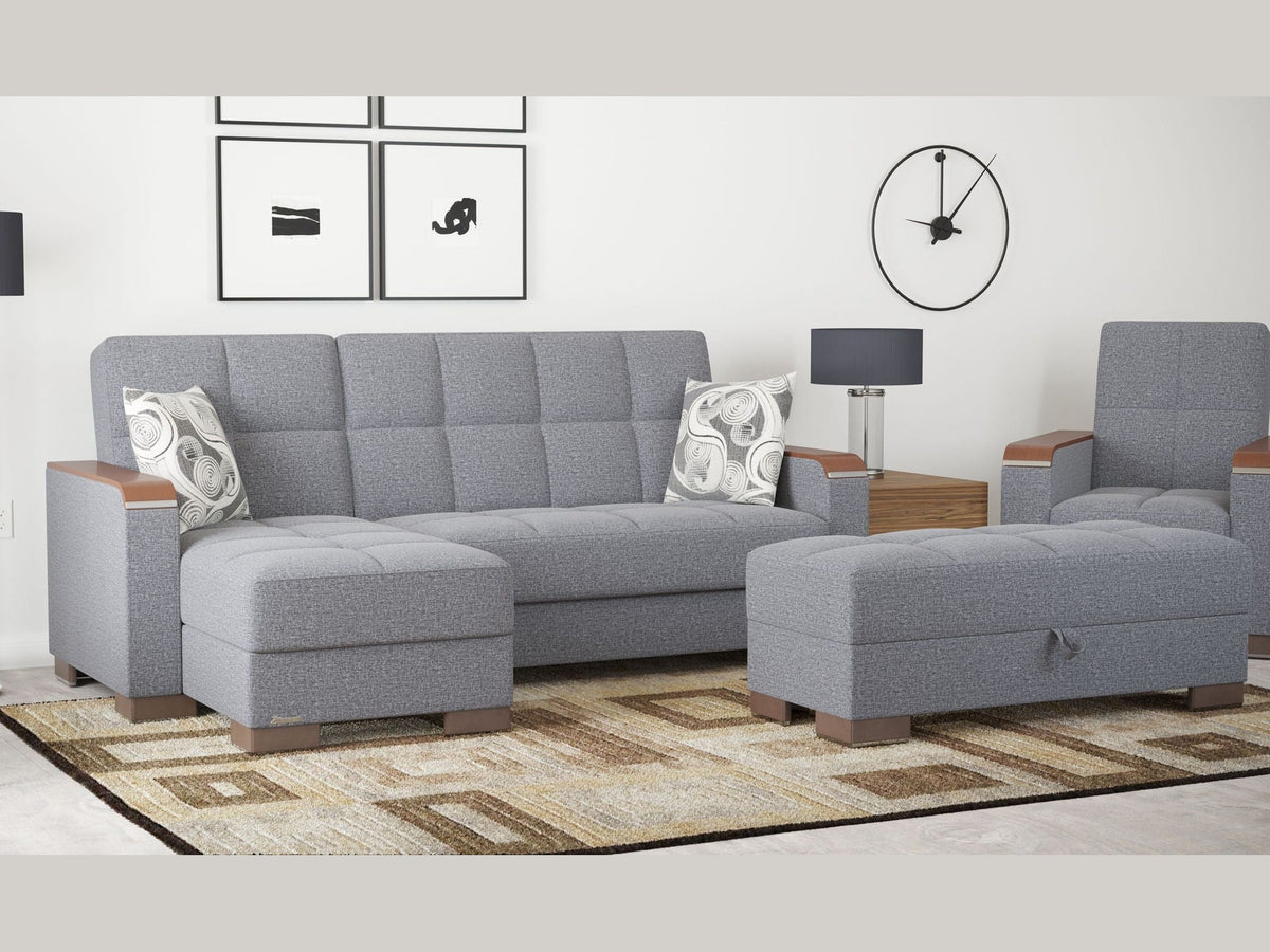 Ottomanson Armada X - Upholstered Convertible Wood Trimmed Ottoman With Storage - Polyester