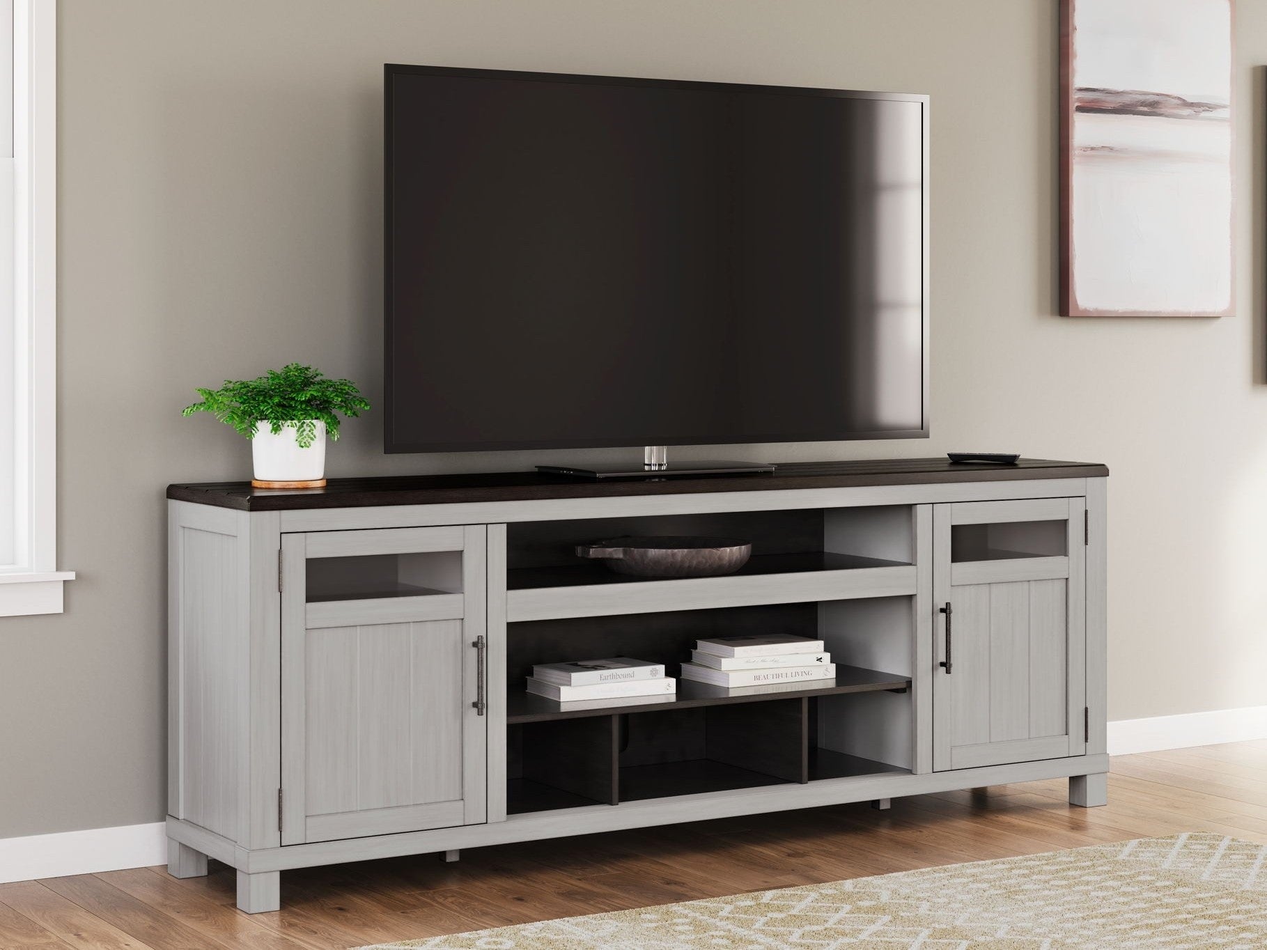 Darborn - XL TV Stand W/Fireplace Option - Gray / Brown