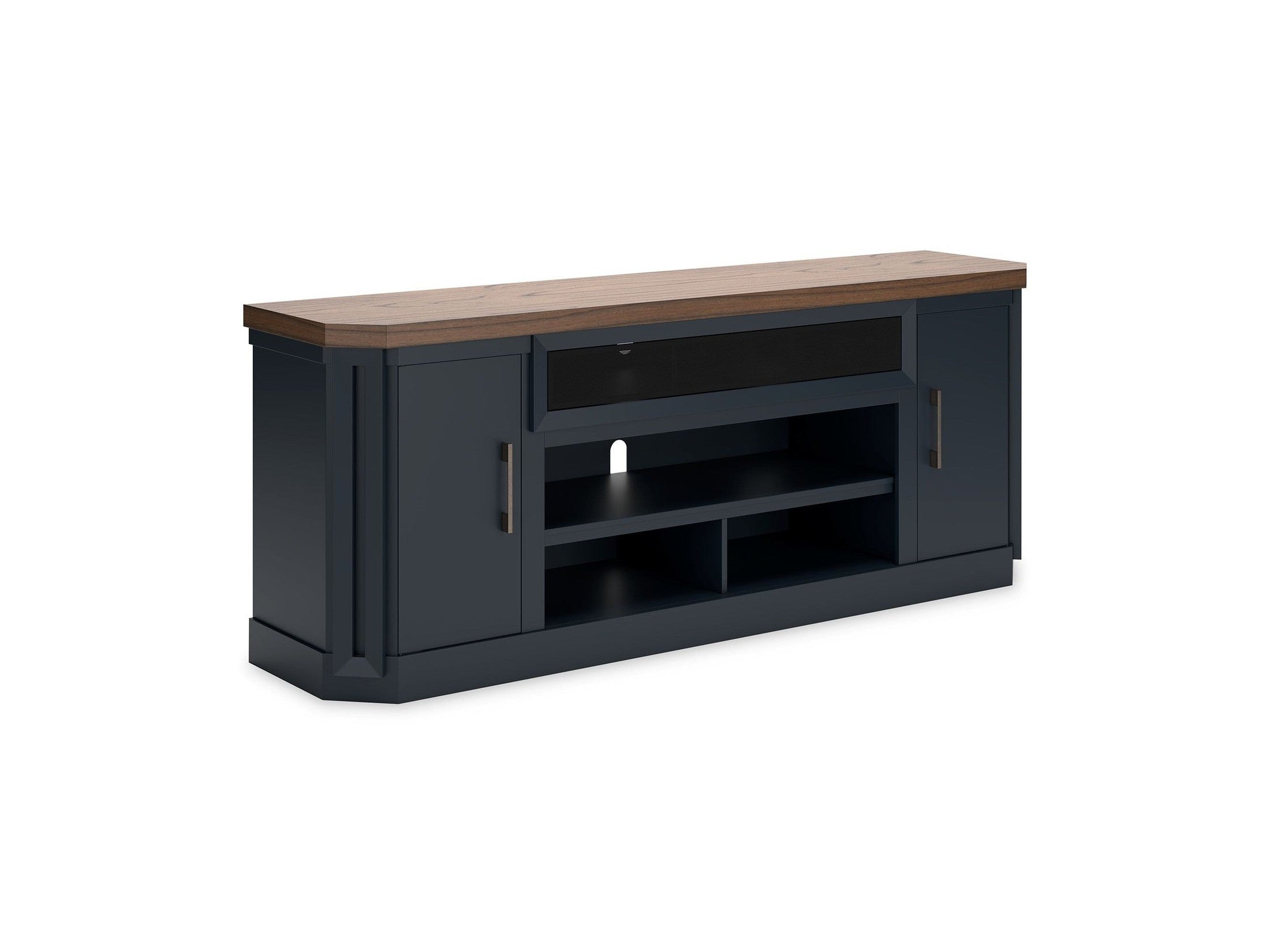 Landocken - XL TV Stand W/Fireplace Option - Brown / Blue