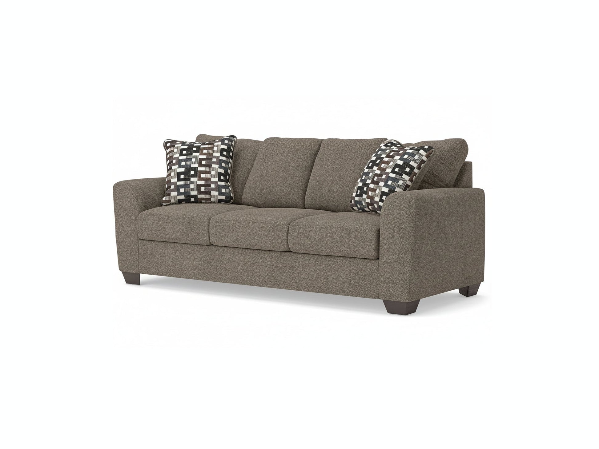 Triston-Peaks sofa with patterned cushions on a white background