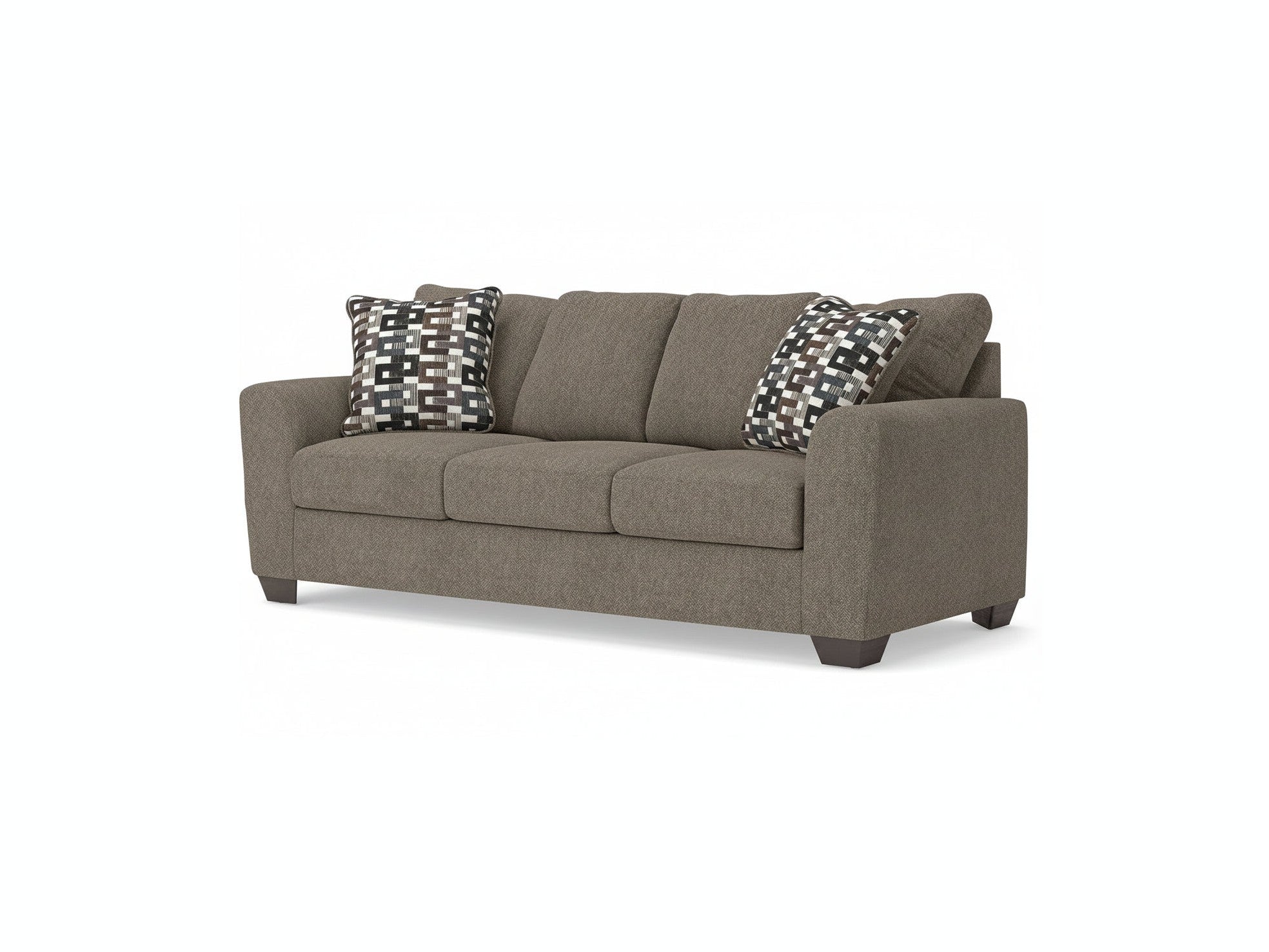 Triston-Peaks sofa with patterned cushions on a white background