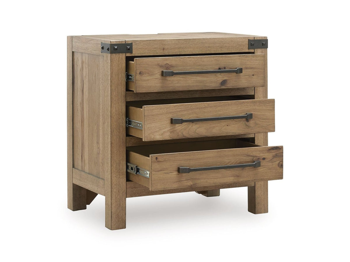 Ridgester - Three Drawer Night Stand - Light Brown