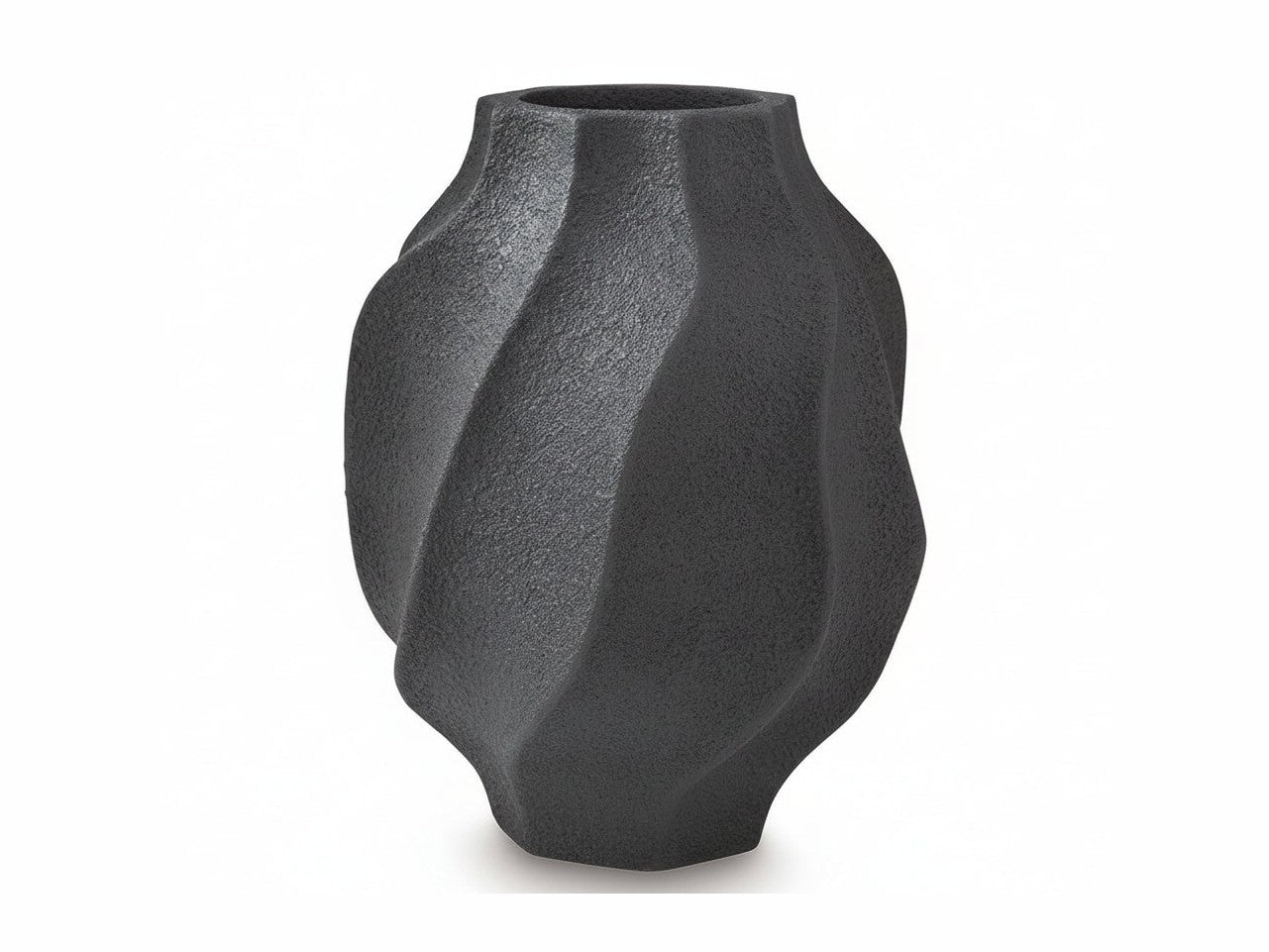 Black textured vase on a white background