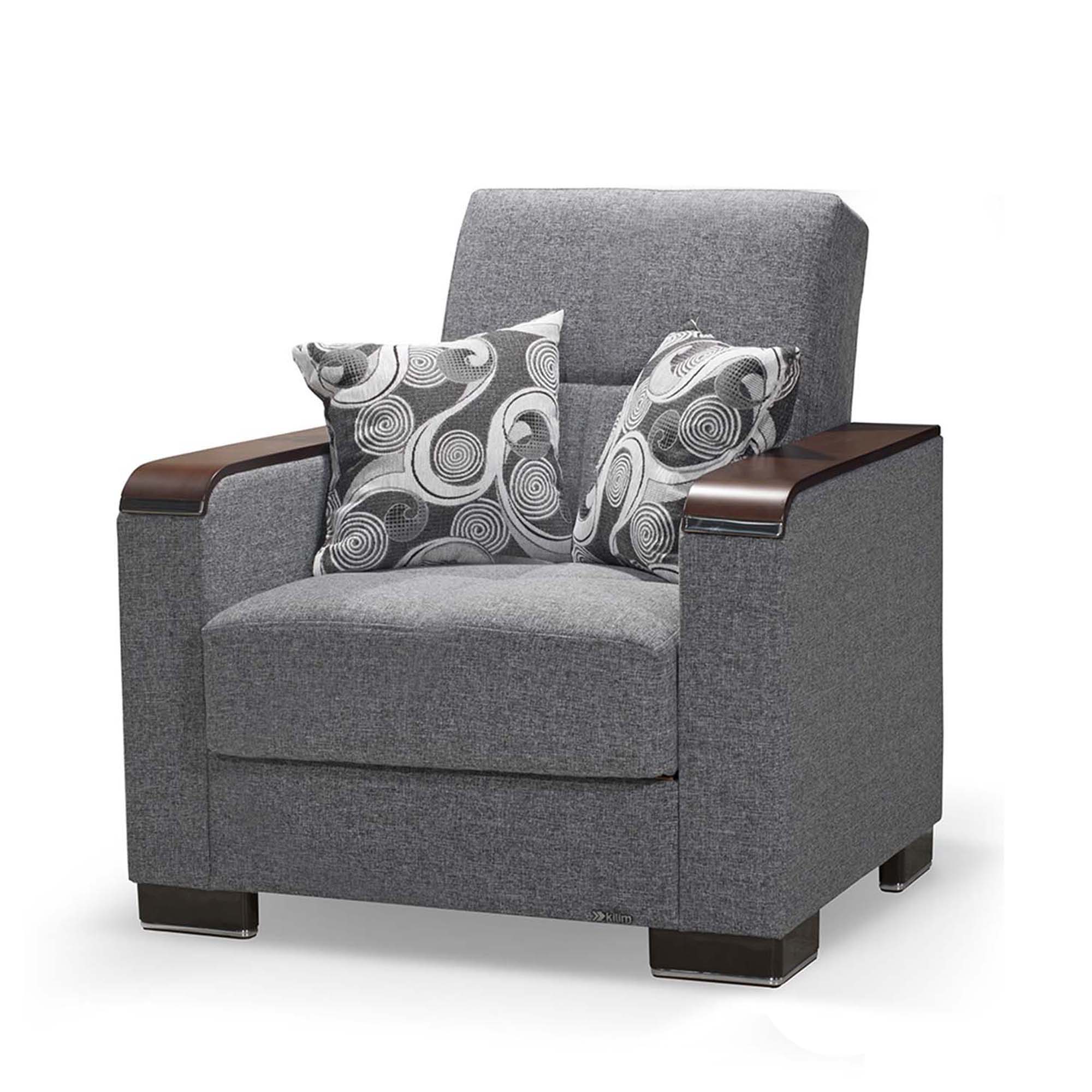 Ottomanson Armada X - Upholstered Convertible Wood Trimmed Armchair With Storage - Polyester