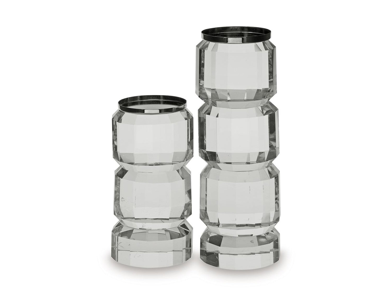 Brentley - Candle Holder Set (Set of 2) - Clear / Silver Finish