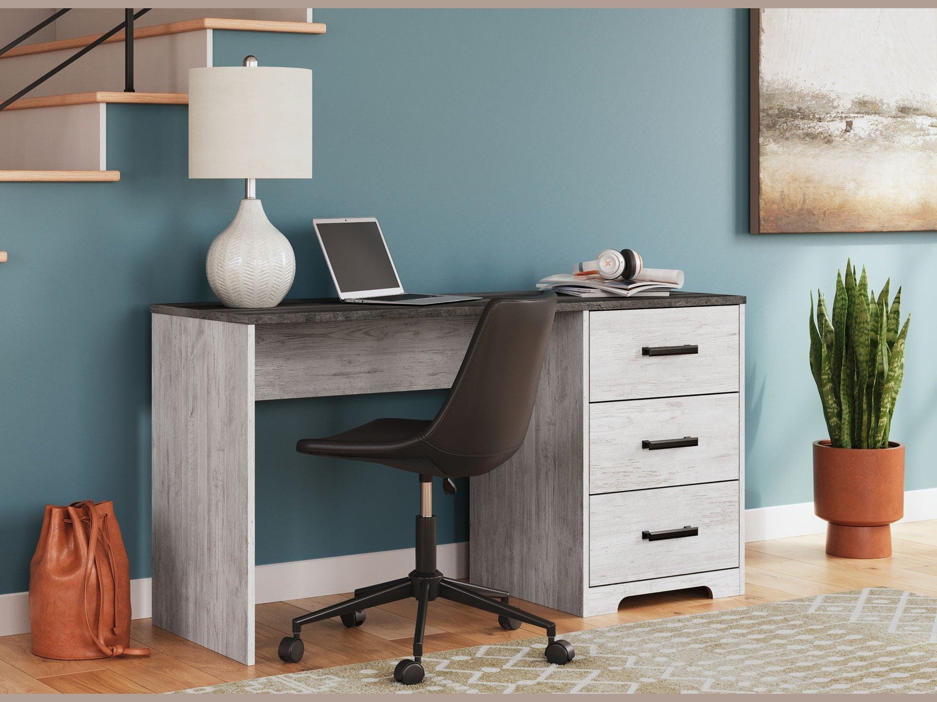 Shawburn - Home Office Desk - White / Dark Charcoal Gray