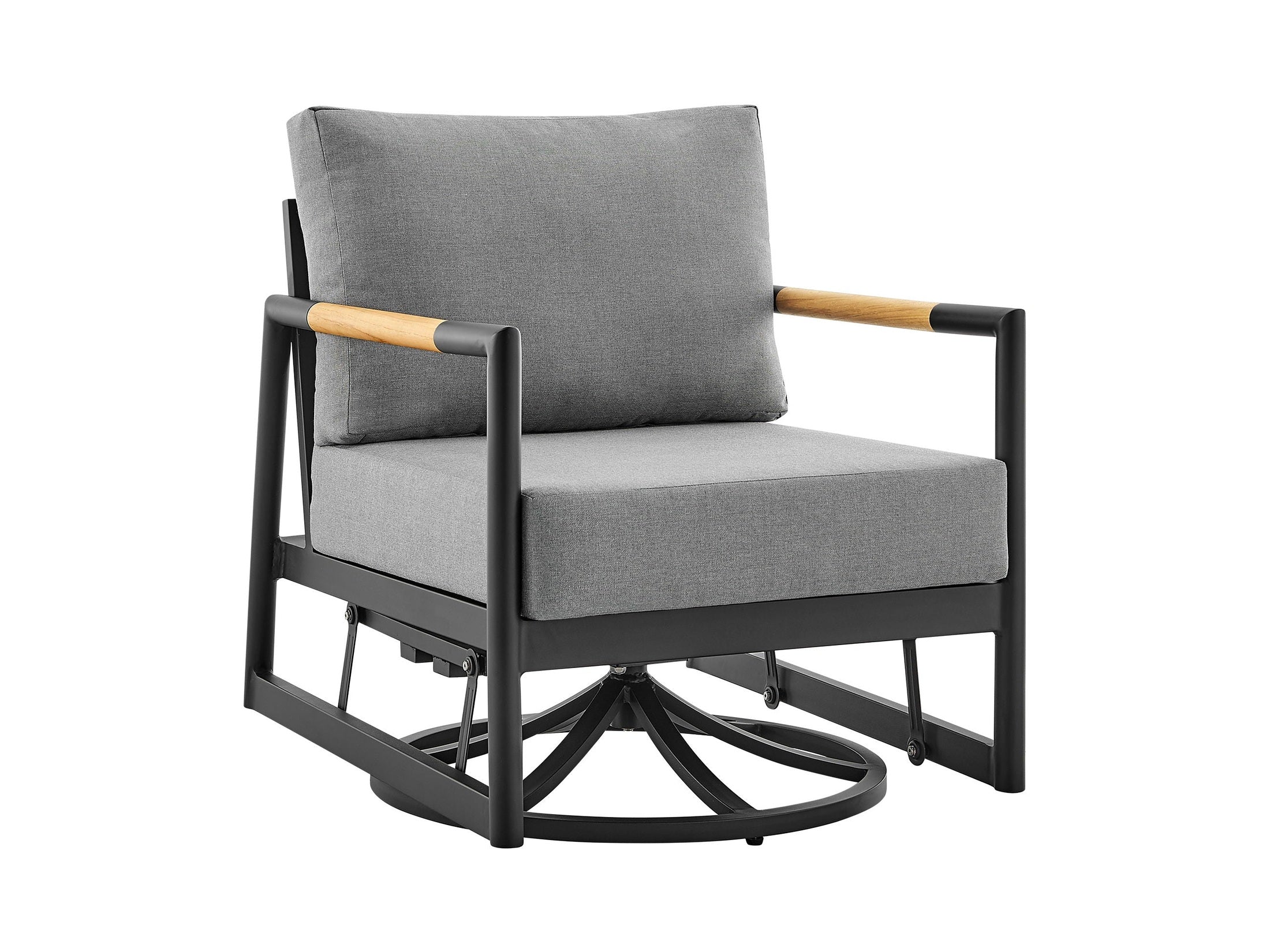 Crown - Outdoor Patio Swivel Glider Lounge Chair With Cushions - Black / Teak