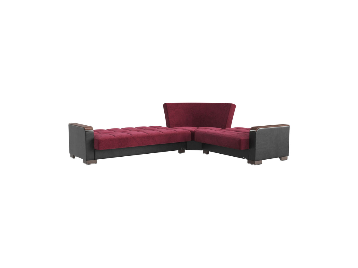 Ottomanson Armada X - Upholstered Convertible Wood Trimmed Sectional With Storage - Microfiber