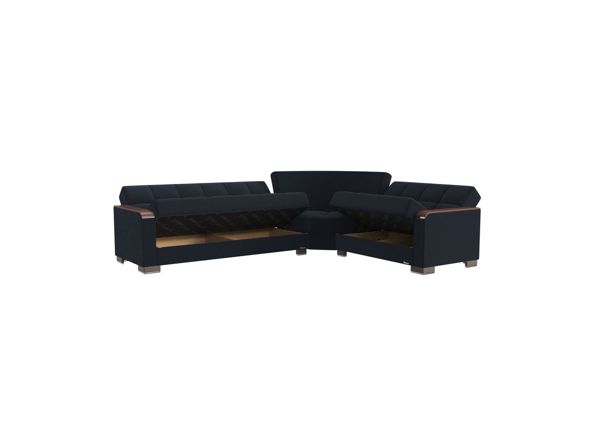 Ottomanson Armada X - Upholstered Convertible Wood Trimmed Sectional With Storage - Polyester