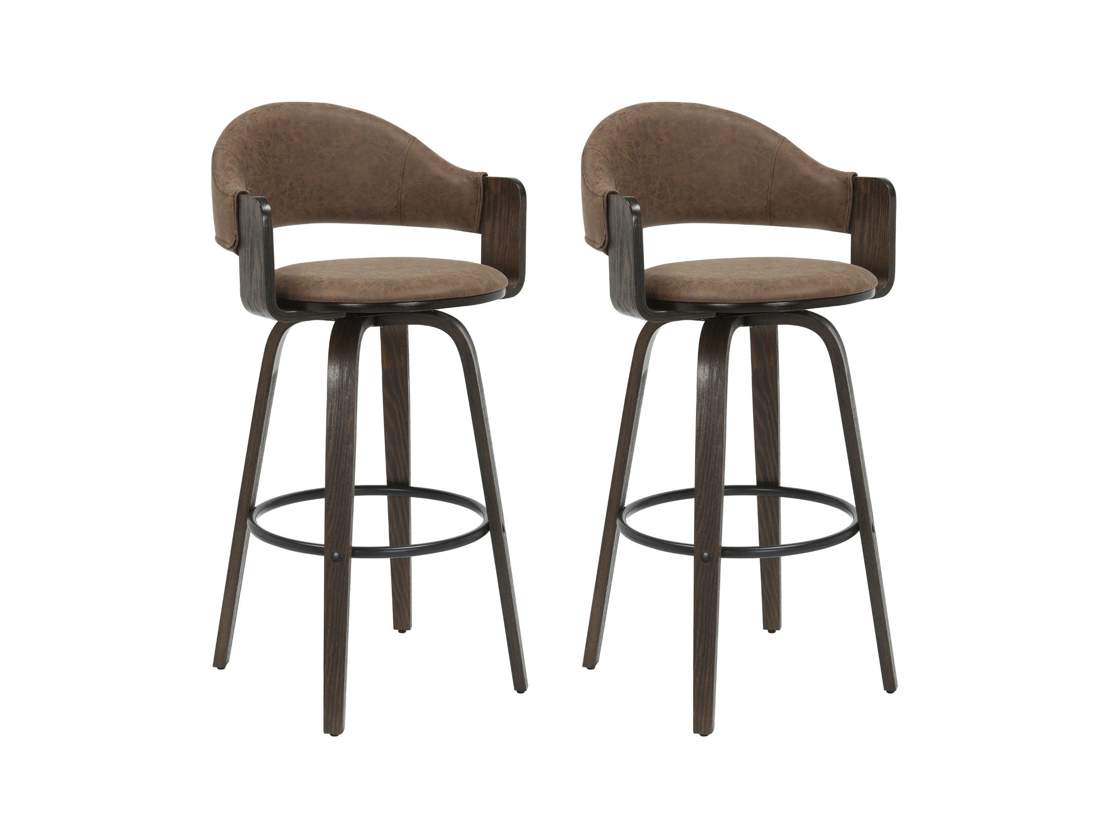Daxton - Swivel Bar Height Round Back Wood Bar Stool With Faux Leather Seat
