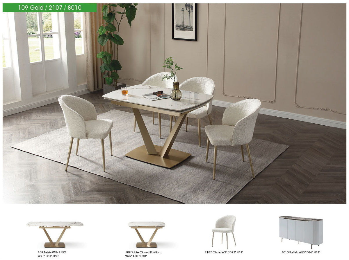 109 - Dining Table - White Gloss / Golden Jade