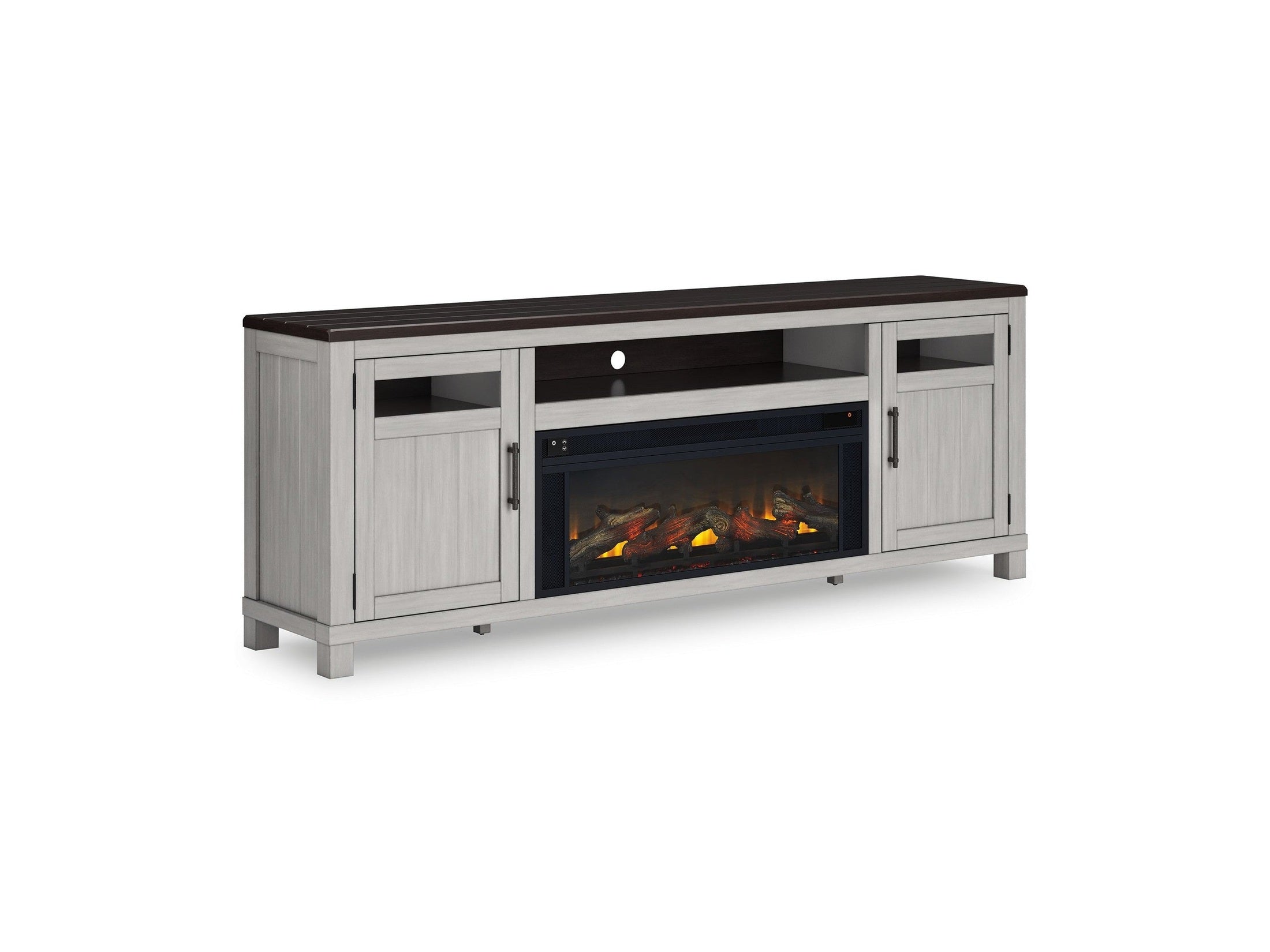 Darborn - 88" TV Stand With Electric Infrared Fireplace Insert - Gray / Brown