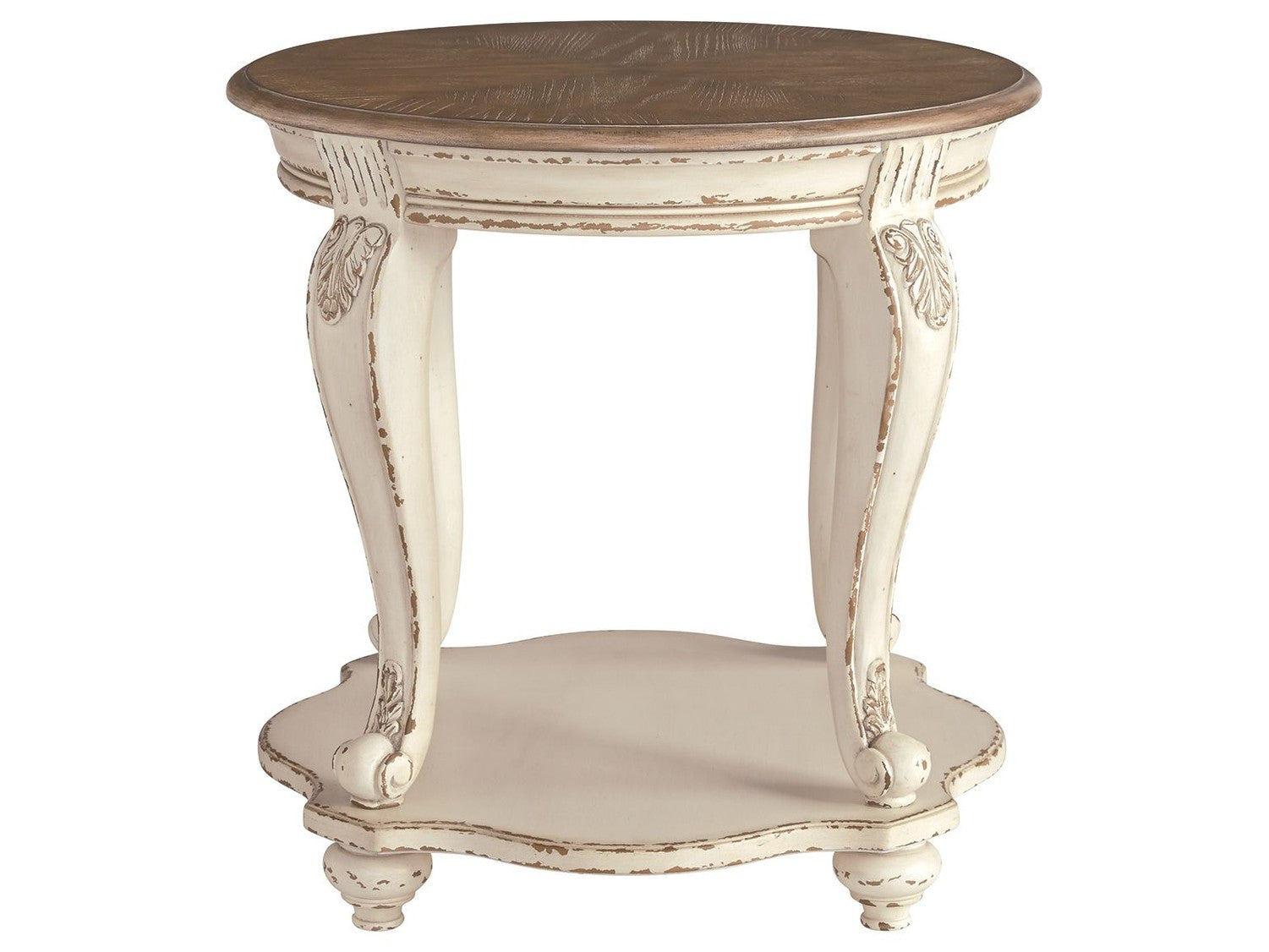 Realyn - Round End Table - White / Brown