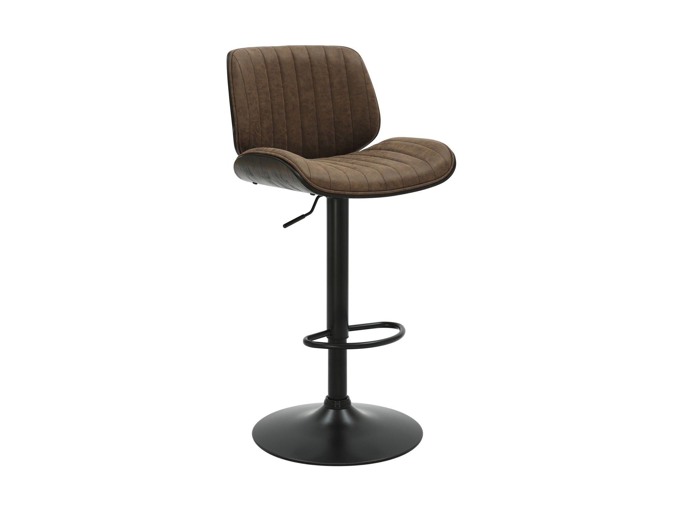 Brock - Adjustable Swivel Curved Back Wood Bar Stool With Faux Leather Seat