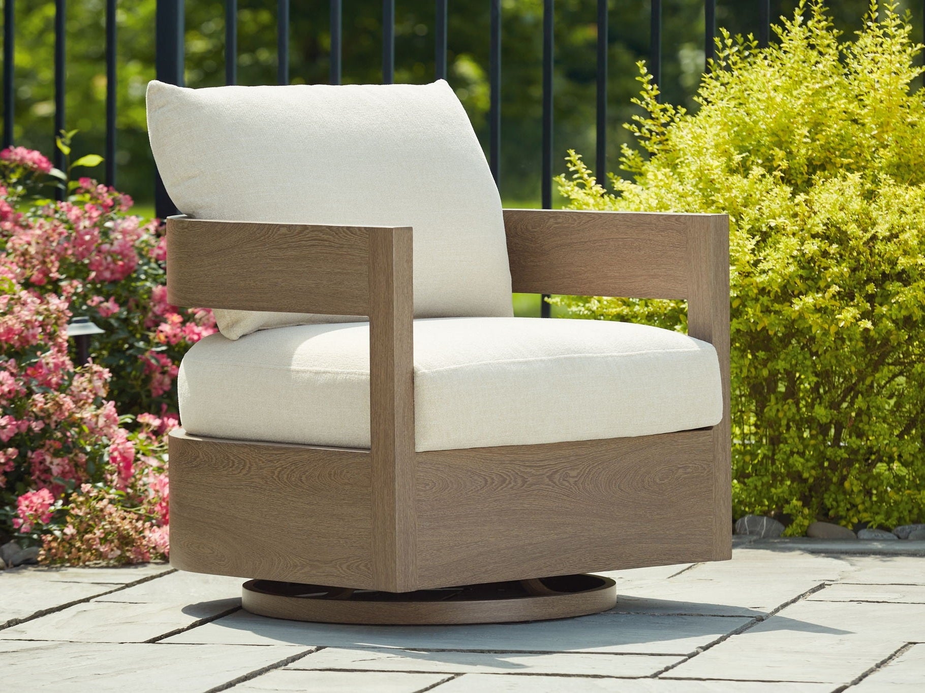 Serene Bay - Swivel Glider Chair With Cushion - Dark Brown / White