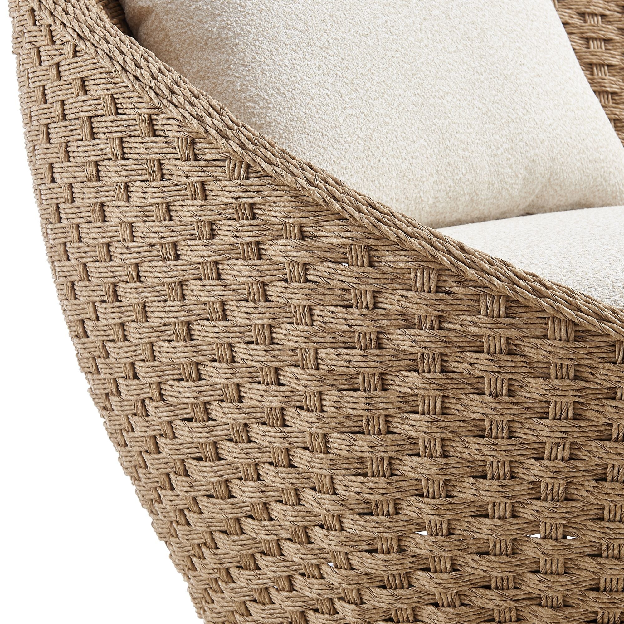 Kobalt - Metal Outdoor Swivel Lounge Chair With Cushions - Boucle White / Natural