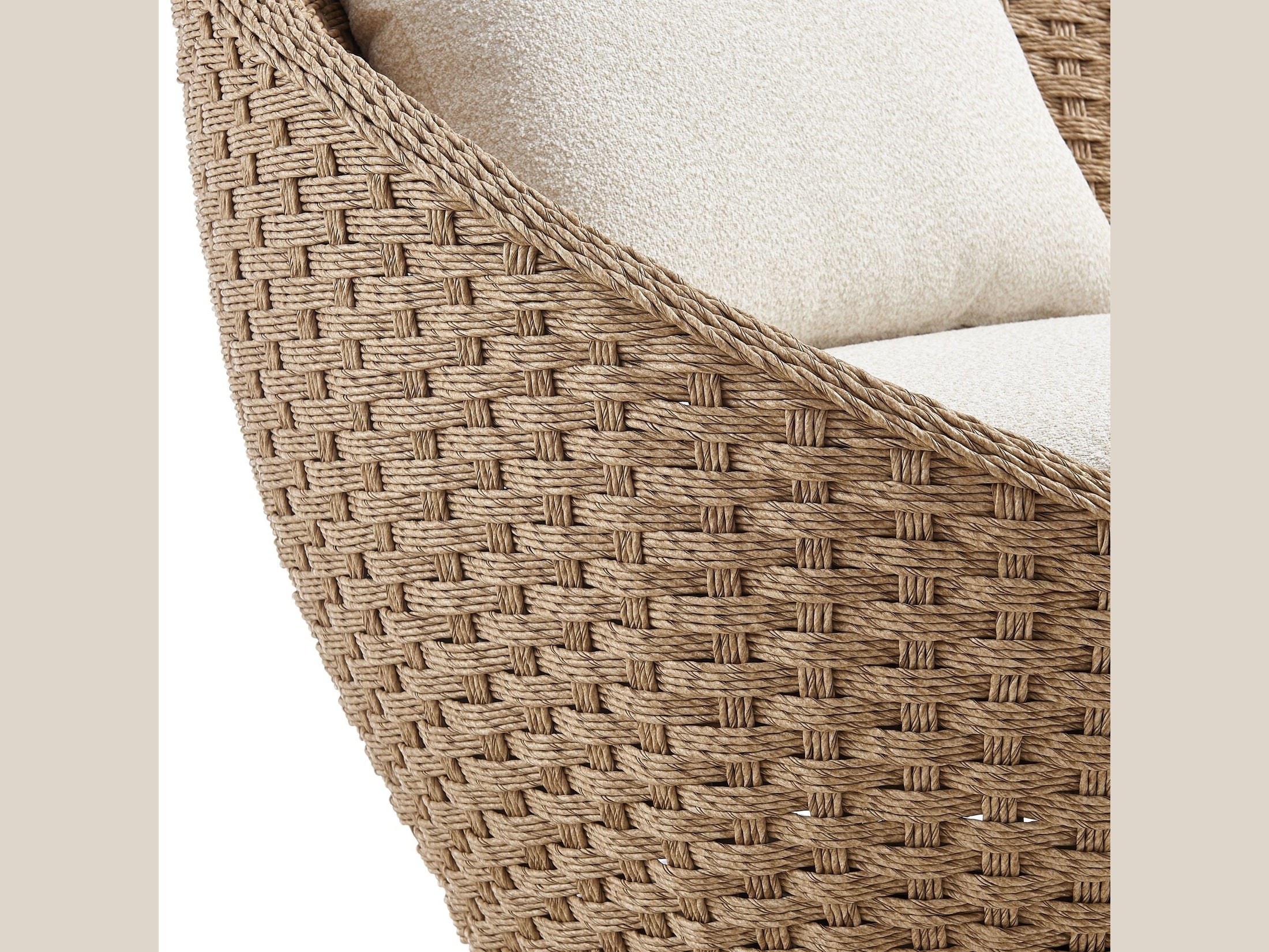 Kobalt - Metal Outdoor Swivel Lounge Chair With Cushions - Boucle White / Natural