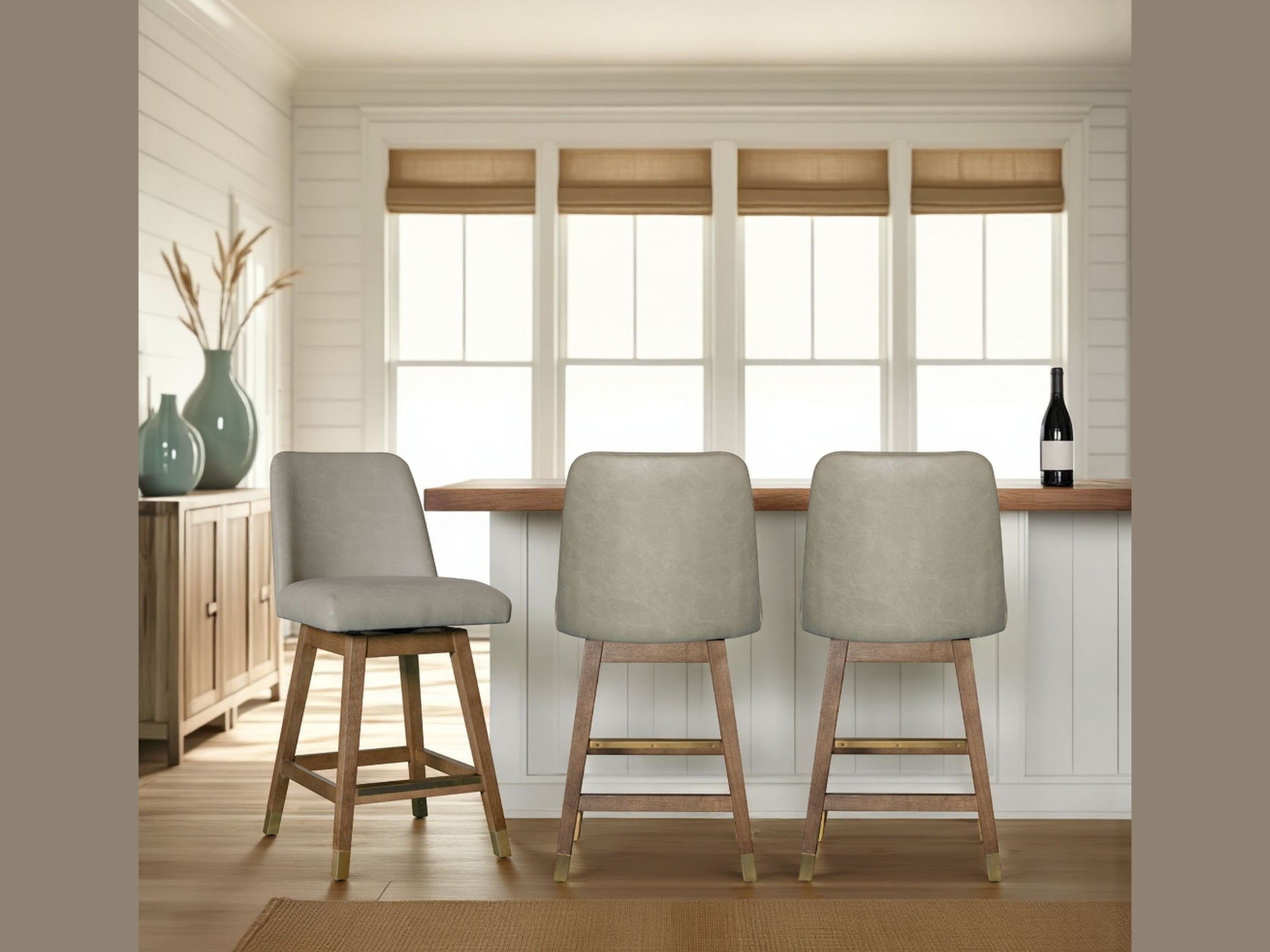 Amelia - Swivel Rubberwood Barstool With Faux Leather Seat