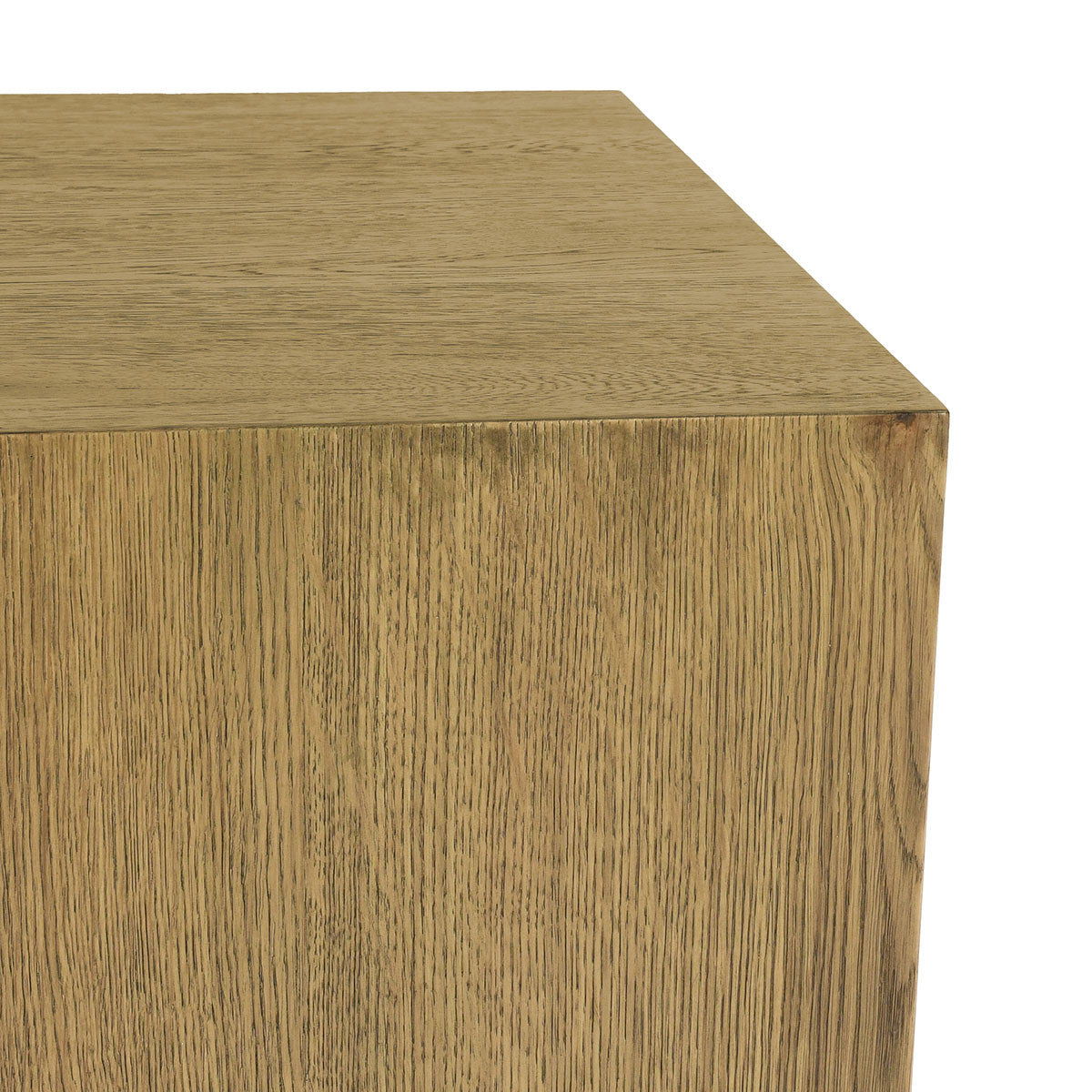 Wooden cube with a light brown finish on a white background
