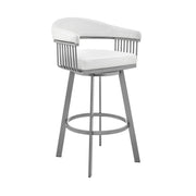 Bronson - 25" Counter Height Swivel Bar Stool - Silver Finish And White Faux Leather