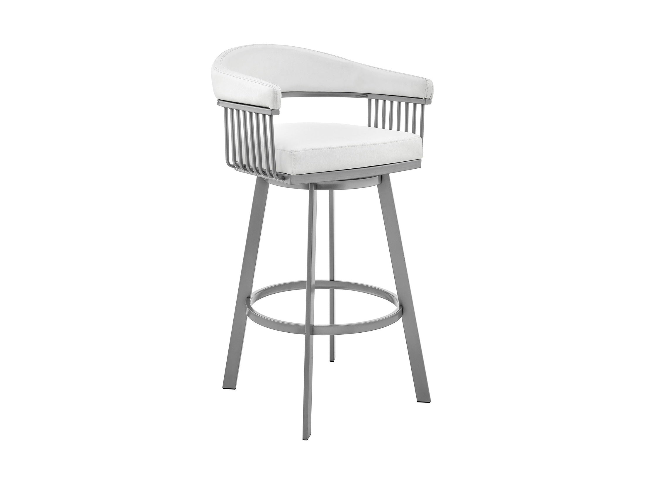 Bronson - 25" Counter Height Swivel Bar Stool - Silver Finish And White Faux Leather