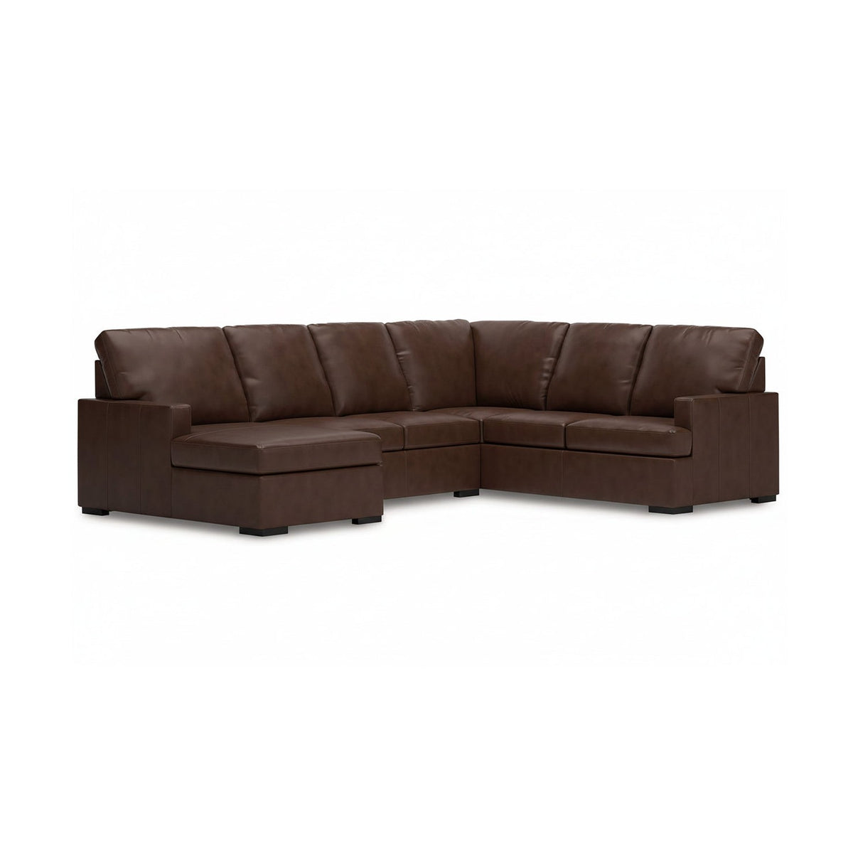 Brown leather sectional sofa on a white background