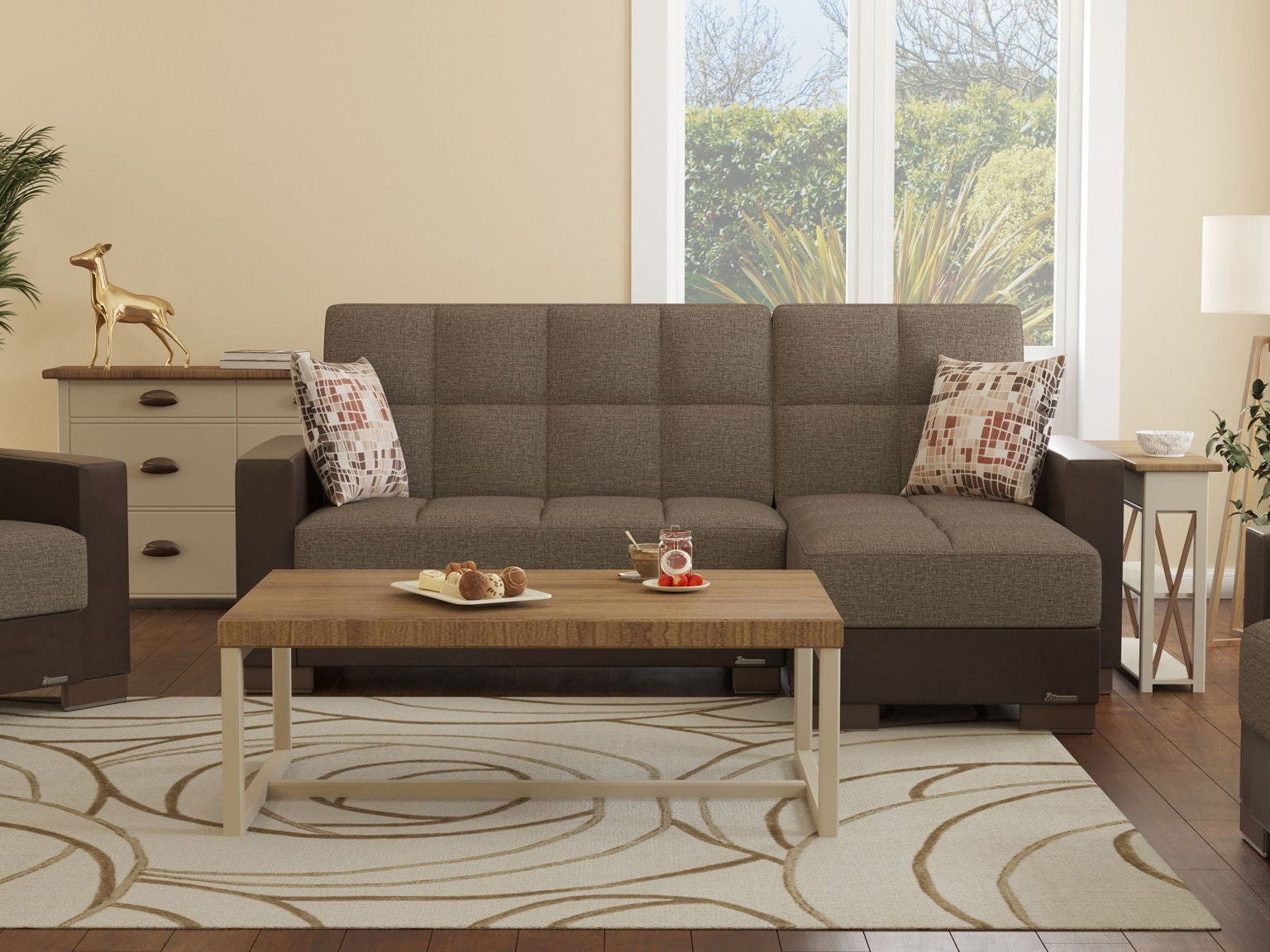 Ottomanson Armada - Upholstered Convertible Chaise Lounge With Storage - Brown PU Polyester