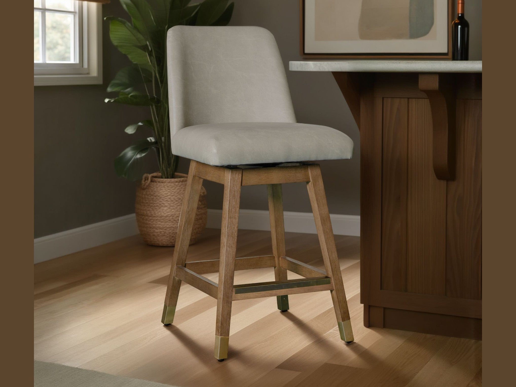 Amelia - Swivel Rubberwood Barstool With Faux Leather Seat