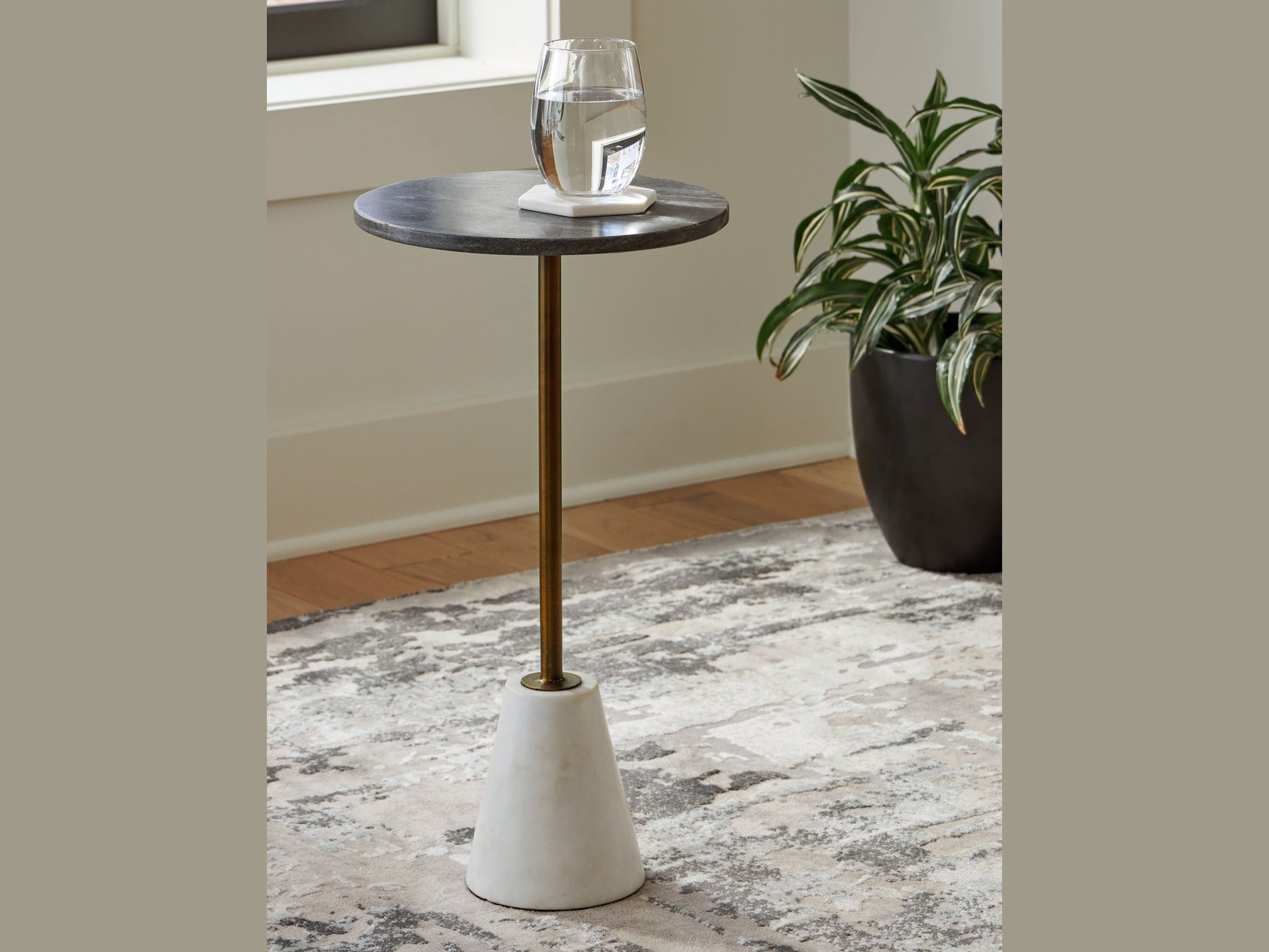 Caramont - Accent Table with White Base - Black / White / Gold Finish