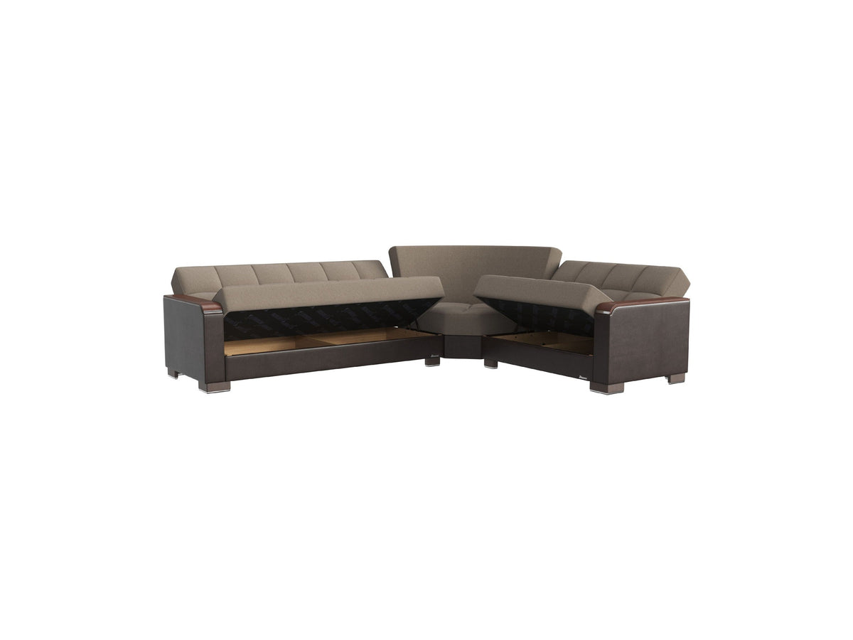 Ottomanson Armada X - Upholstered Convertible Wood Trimmed Sectional With Storage